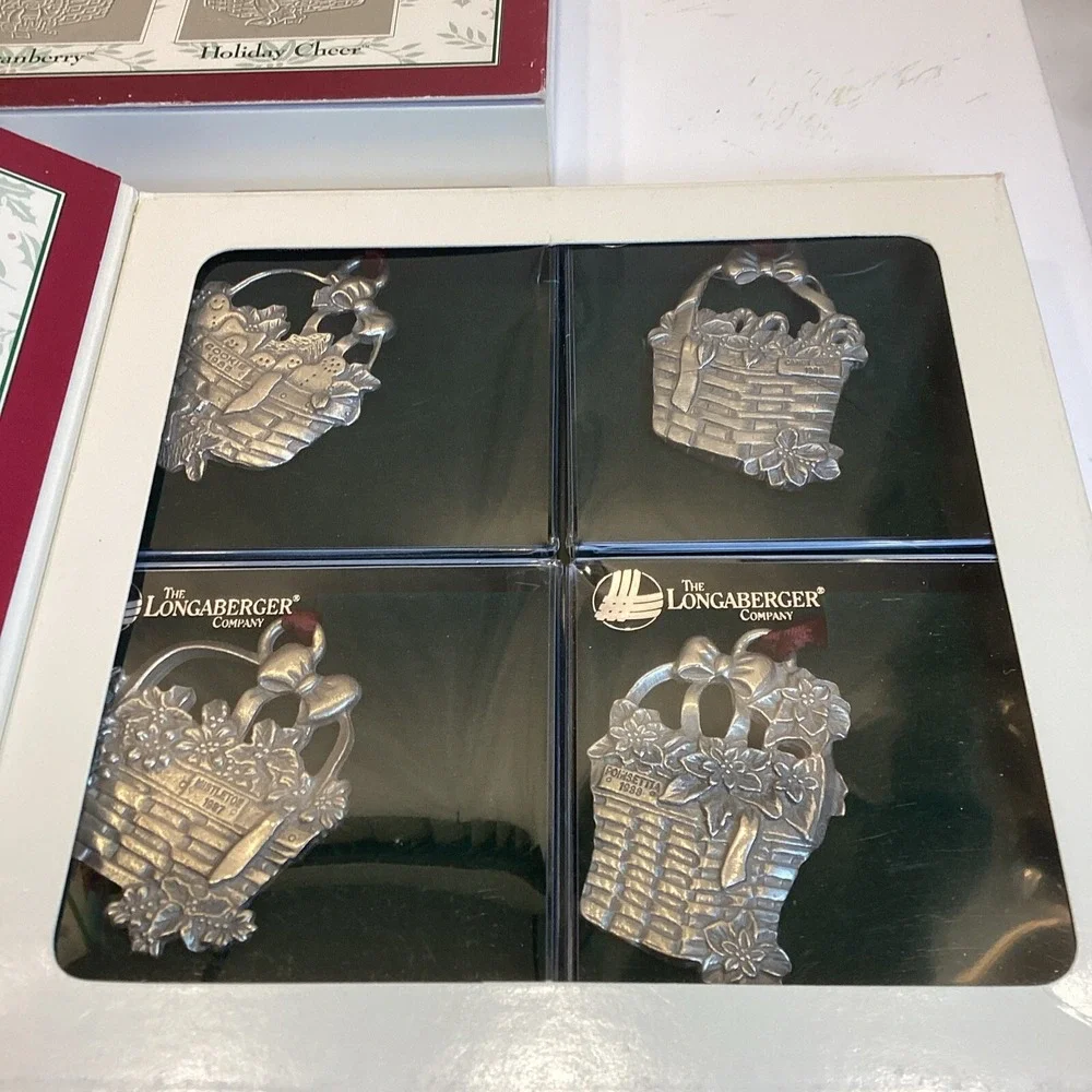 longaberger lot of 3 boxes of 4 basket ornaments new christmas design
